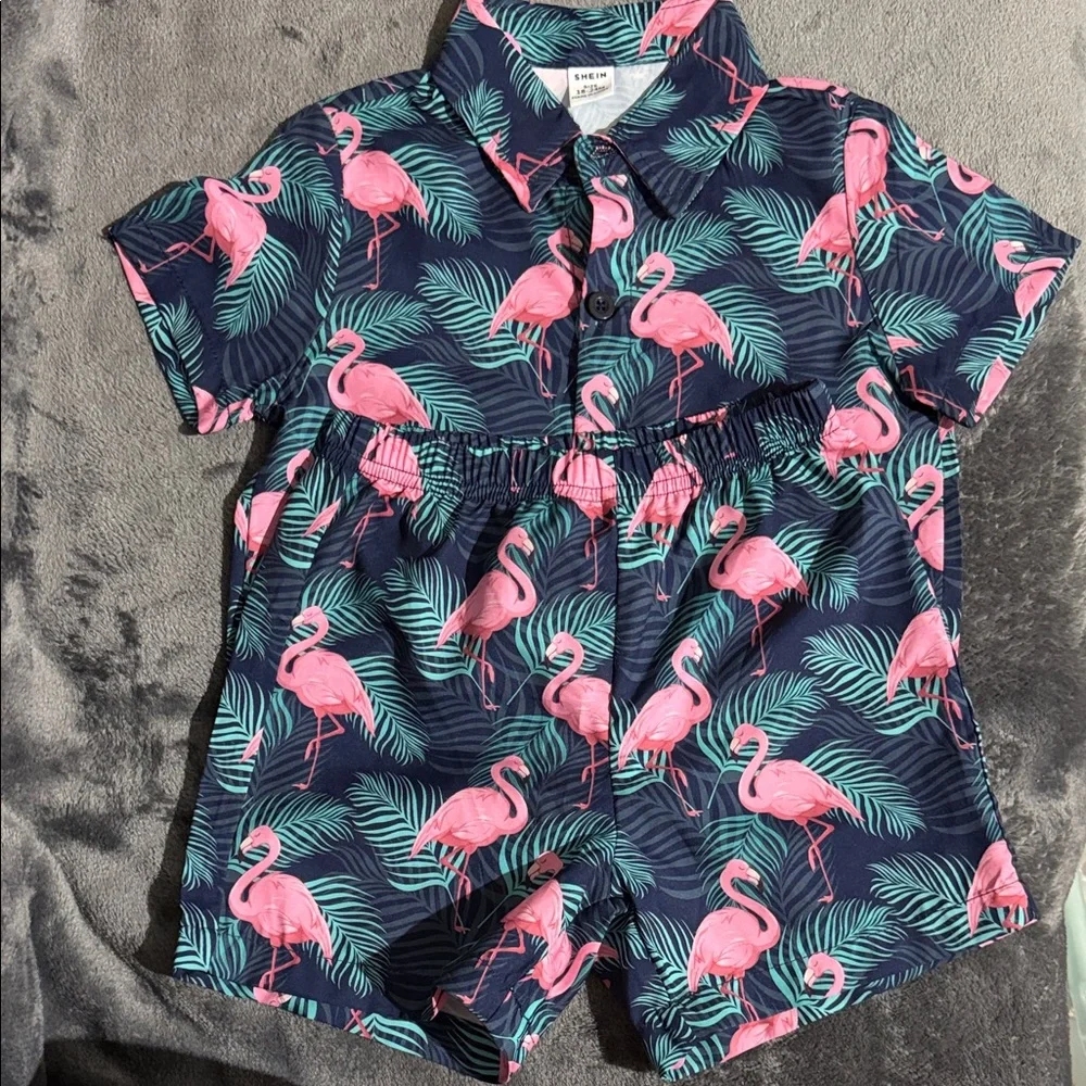 Flamingo Print Baby Romper - Picture 1 of 5